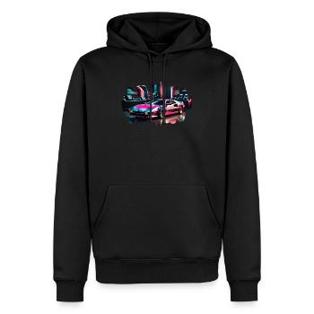 Voiture de sport rétro synthwave - Sweat à capuche Premium bio Homme - noir - Devant - Nico (187cm)