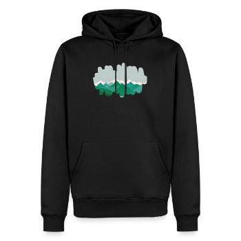 Montagnes forestières dans la brume matinale - Sweat à capuche Premium bio Homme - noir - Devant - Nico (187cm)