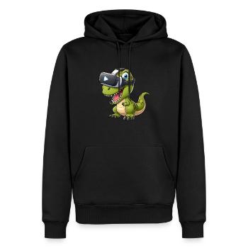 Lustiger T-Rex Dinosaurier in Virtual Reality - Männer Premium Bio Hoodie - Schwarz - Vorne - Nico (187cm)