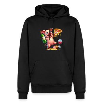 Happy Pig Pizza Amateur de restauration rapide - Sweat à capuche Premium bio Homme - noir - Devant - Nico (187cm)