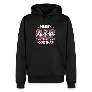 Süße Einhörner Wünschen Merry Christmas - Festlich - Männer Premium Bio Hoodie - Schwarz - Vorne - Nico (187cm)