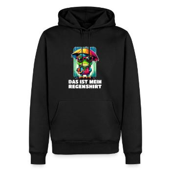 Frosch im Regen mit lustigem Spruch - Männer Premium Bio Hoodie - Schwarz - Vorne - Nico (187cm)