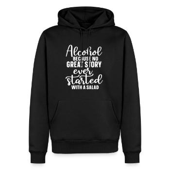 ALKOHOL GESCHICHTE BIER TRINKEN GRILLEN ZELT MOTIV - Männer Premium Bio Hoodie - Schwarz - Vorne - Nico (187cm)