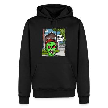 Hallo Nachbar! - Lustiges Zombie Design - Männer Premium Bio Hoodie - Schwarz - Vorne - Nico (187cm)