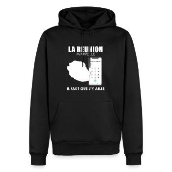 Réunion Mon Amie Idée Cadeau Réunionnais - Sweat à capuche Premium bio Homme - noir - Devant - Nico (187cm)