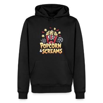 "Popcorn & Screams" design for horror fans - Men’s Premium Organic Hoodie - black - Front - Nico (187cm)