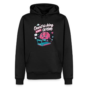 Fun "Overthinking is My Cardio" design - Men’s Premium Organic Hoodie - black - Front - Nico (187cm)