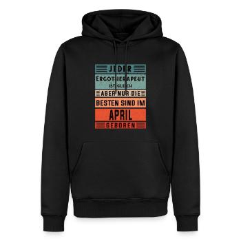 Anniversaire d’ergothérapie Naissance d’avril - Sweat à capuche Premium bio Homme - noir - Devant - Nico (187cm)