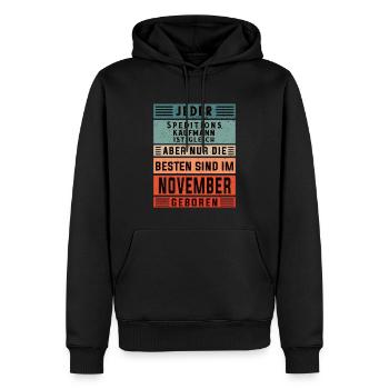 Spediteur Geburtstag November geboren - Männer Premium Bio Hoodie - Schwarz - Vorne - Nico (187cm)