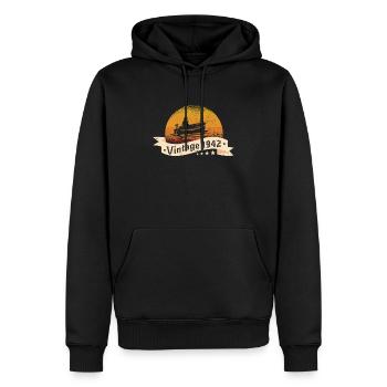 Pêcheur né en 1942 anniversaire bateau de pêche - Sweat à capuche Premium bio Homme - noir - Devant - Nico (187cm)