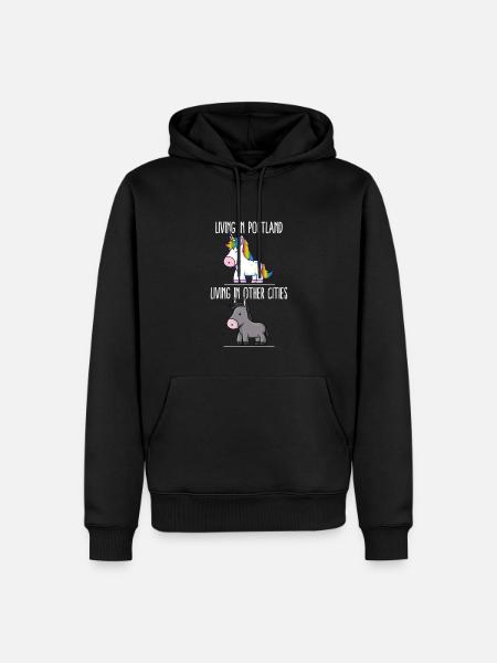 Living in Portland Pride Oregon Unicorn Love - Men’s Premium Organic Hoodie - black
