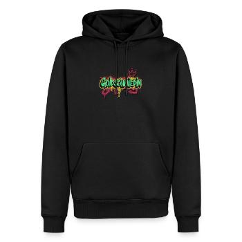 Juwelier Graffiti-Art Goldschmiedin - Männer Premium Bio Hoodie - Schwarz - Vorne - Nico (187cm)