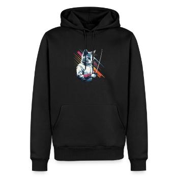 Chats, escrimeurs, joueurs, joueurs, escrime, athlètes, chats - Sweat à capuche Premium bio Homme - noir - Devant - Nico (187cm)