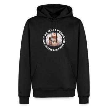 champignons, cueilleurs de champignons, champignons, producteurs, champignons drôles - Sweat à capuche Premium bio Homme - noir - Devant - Nico (187cm)