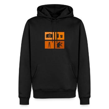 Appareil photo, Photographe de nature, Photographe animalier - Sweat à capuche Premium bio Homme - noir - Devant - Nico (187cm)