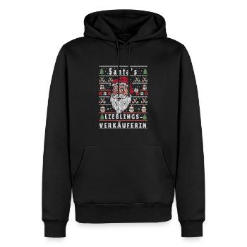 Noël moche LA VENDEUSE PRÉFÉRÉE DU PÈRE NOËL - Sweat à capuche Premium bio Homme - noir - Devant - Nico (187cm)