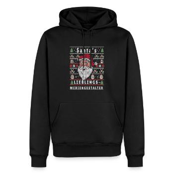 Ugly Weihnachten SANTAS LIEBLINGS Mediengestalter - Männer Premium Bio Hoodie - Schwarz - Vorne - Nico (187cm)