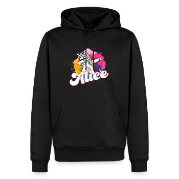 ALICE - Beau nom avec licorne dabbing - Sweat à capuche Premium bio Homme - noir - Devant - Nico (187cm)