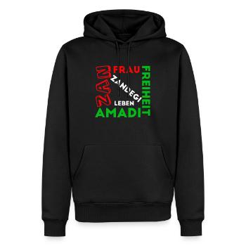 Femmes , vie, liberté , allemand et persan - Sweat à capuche Premium bio Homme - noir - Devant - Nico (187cm)