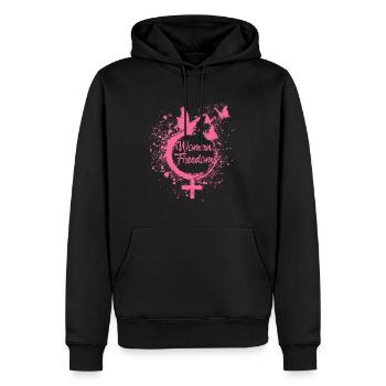 woman freedom,freedom,butterflies,women,pink - Men’s Premium Organic Hoodie - black - Front - Nico (187cm)