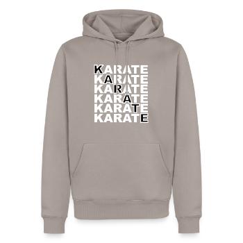 Karate Schriftzug - Sportart - Männer Premium Bio Hoodie - Taupe - Vorne - Nico (187cm)