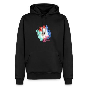 White Shepherd, German Shepherd, Paws, Print - Men’s Premium Organic Hoodie - black - Front - Nico (187cm)