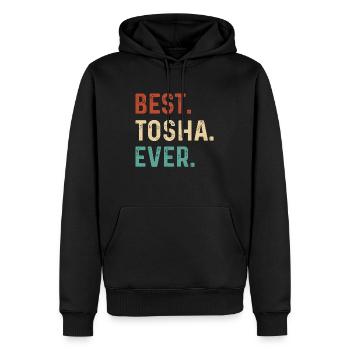 Nom de Tosha - Sweat à capuche Premium bio Homme - noir - Devant - Nico (187cm)