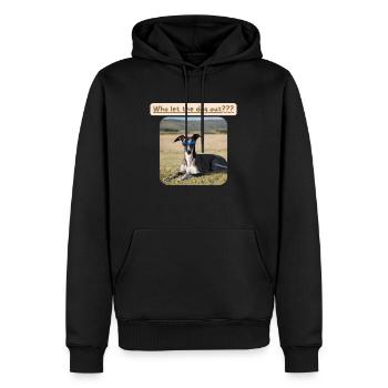 Windhund, Who let the dog out - Männer Premium Bio Hoodie - Schwarz - Vorne - Nico (187cm)
