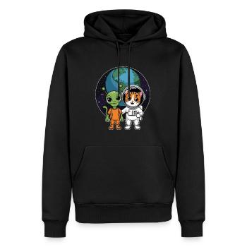 Alien Et Chat Drôle Chat Selfie Avec Ufos Kawaii - Sweat à capuche Premium bio Homme - noir - Devant - Nico (187cm)