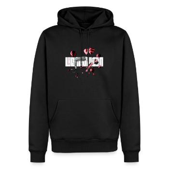 Surreale schwebende Figur mit roten Luftballons | Träumen - Männer Premium Bio Hoodie - Schwarz - Vorne - Nico (187cm)
