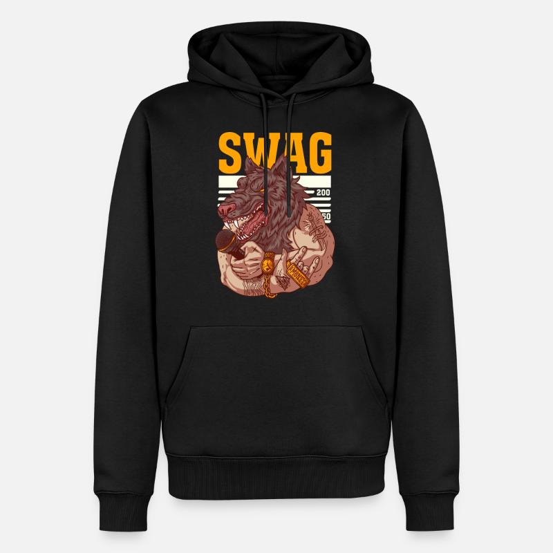 Rapper avec tête de loup et tatouages - Sweat à capuche Premium bio Homme - noir