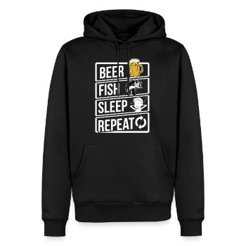 Angeln Bier Fisch Schlaf Wiederholung Geschenkidee Geburtstag - Männer Premium Bio Hoodie - Schwarz - Vorne - Nico (187cm)