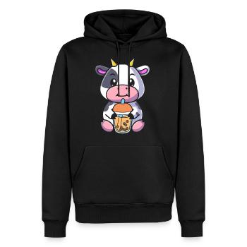 Bubble Milk Tea Vache Buvant Boba Milk Tea - Sweat à capuche Premium bio Homme - noir - Devant - Nico (187cm)