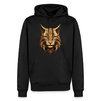 Luchs Kopf Tiere Holz Muster Natur Wild Katze - Männer Premium Bio Hoodie - Schwarz - Vorne - Nico (187cm)
