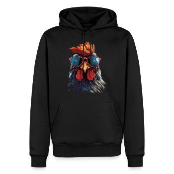 Drôle de poulet avec des lunettes de soleil - Sweat à capuche Premium bio Homme - noir - Devant - Nico (187cm)