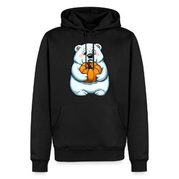 Polar bear with Halloween pumpkin in autumn - Men’s Premium Organic Hoodie - black - Front - Nico (187cm)