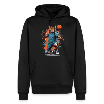 Handball, chat, streetwear et style iconique - Sweat à capuche Premium bio Homme - noir - Devant - Nico (187cm)