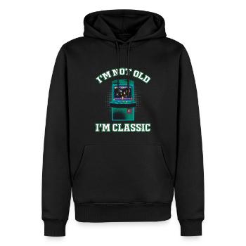 Nicht alt, ich bin klassisch Arcade-Spiele-Konsole - Männer Premium Bio Hoodie - Schwarz - Vorne - Nico (187cm)