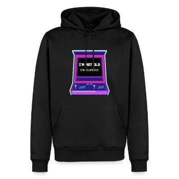 Nicht alt, ich bin klassisch Arcade-Spiele-Konsole - Männer Premium Bio Hoodie - Schwarz - Vorne - Nico (187cm)