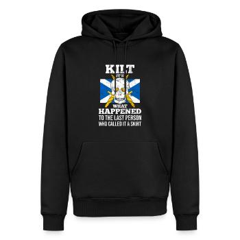 Schottenrock Kilt Spruch Schottland Highlands - Männer Premium Bio Hoodie - Schwarz - Vorne - Nico (187cm)