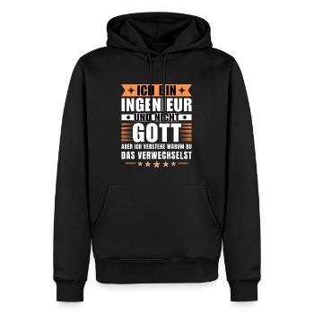 Ich bin Ingenieur und nicht Gott - Männer Premium Bio Hoodie - Schwarz - Vorne - Nico (187cm)