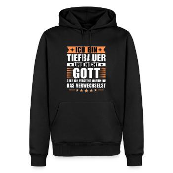 Ich bin Tiefbauer und nicht Gott - Männer Premium Bio Hoodie - Schwarz - Vorne - Nico (187cm)