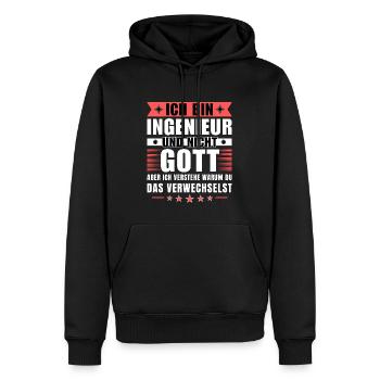 Ich bin Ingenieur und nicht Gott - Männer Premium Bio Hoodie - Schwarz - Vorne - Nico (187cm)