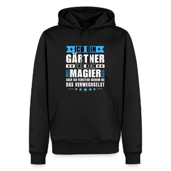 Ich bin Gärtner und kein Magier - Männer Premium Bio Hoodie - Schwarz - Vorne - Nico (187cm)