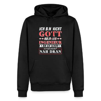 Ich bin nicht Gott aber als Ingenieur nah dran - Männer Premium Bio Hoodie - Schwarz - Vorne - Nico (187cm)