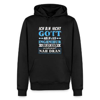 Ich bin nicht Gott aber als Ingenieur nah dran - Männer Premium Bio Hoodie - Schwarz - Vorne - Nico (187cm)