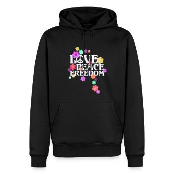 Retro Flower Power Type -- Love Peace Freedom 2 - Men’s Premium Organic Hoodie - black - Front - Nico (187cm)
