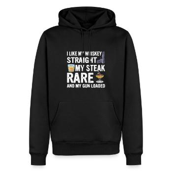 Whiskey Steak Pistolen - US Konservativ Cowboy - Männer Premium Bio Hoodie - Schwarz - Vorne - Nico (187cm)