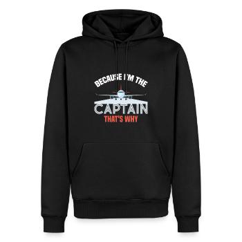 Weil ich der Kapitän bin Pilot Flugkapitän Flieger - Männer Premium Bio Hoodie - Schwarz - Vorne - Nico (187cm)