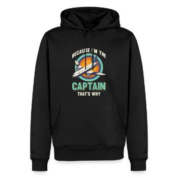 Weil ich der Kapitän bin Pilot Flugkapitän Flieger - Männer Premium Bio Hoodie - Schwarz - Vorne - Nico (187cm)